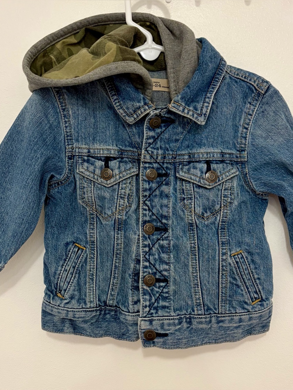 Baby GAP Blue Denim Jacket with Gray Hood
